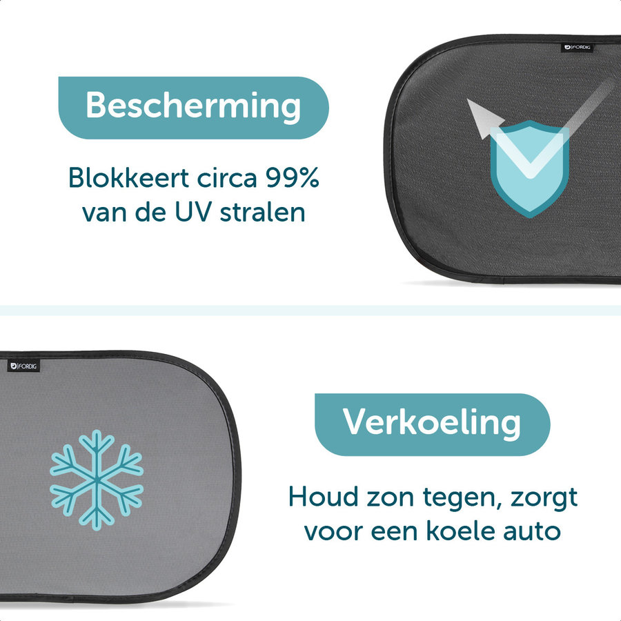 ForDig Zonnescherm Auto (2 Stuks) - Extra Donker - Zonwering UV Protectie voor Auto Zijruit - Zonwering Auto - Zonder zuignappen - 80 GSM - 51 x 31 CM