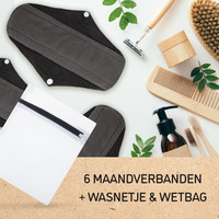 Nutty Green Herbruikbare Bamboe Maandverband (6 stuks) - Inclusief Gratis Wetbag - Gemaakt van 90% Bamboo en 10% Katoen met Waterdichte PUL-Laag en Charcoal Filter - Behoud PH-waarde en Neutraliseert Nare Geurtjes - Zero Waste Lifestyle Project