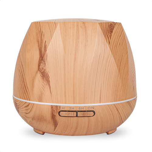 ForDig Aroma Diffuser 500ML - Luchtbevochtiger met LED Lamp en Timer - Ultrasone Vernevelaar voor Aromatherapie - Water Verdamper - Geur Verstuiver en Verspreider - Humidifier Aromadiffuser - Etherische Olie Waterverdamper - Licht Bruin 