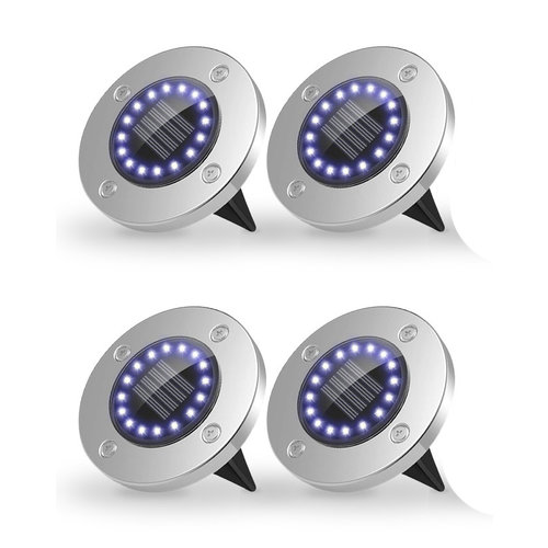 ForDig Solar Grondspots (4 stuks) - RVS Grond Spots op Zonne-energie met 16 LED Spotjes - 10 Uur Buiten Verlichting in Tuin - IP65 Waterdicht - Tuinverlichting Lamp - Buitenverlichting Tuinlamp 