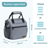 ForDig Lunchtas Grijs - Koeltas Gemaakt van 600D Polyester met PEVA-Voering - Ruimte voor Lunchtrommel / Snacks / Blikjes - Koel Tas met Mesh Opbergruimtes en Ruimte voor Bestek - Lunch Tas Cool Bag - Coolerbag - Kleine Cooler