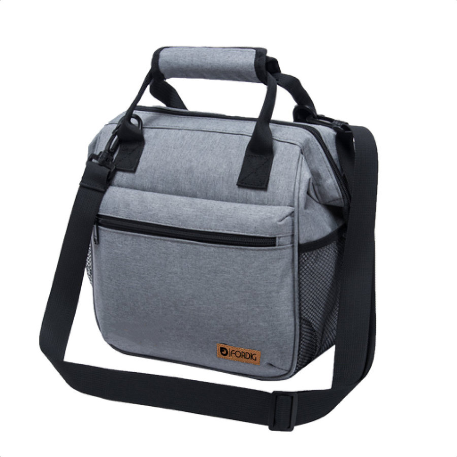 ForDig Lunchtas Grijs - Koeltas Gemaakt van 600D Polyester met PEVA-Voering - Ruimte voor Lunchtrommel / Snacks / Blikjes - Koel Tas met Mesh Opbergruimtes en Ruimte voor Bestek - Lunch Tas Cool Bag - Coolerbag - Kleine Cooler