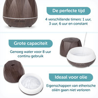 ForDig Aroma Diffuser 500ML - Luchtbevochtiger met LED Lamp en Timer - Ultrasone Vernevelaar voor Aromatherapie - Water Verdamper - Geur Verstuiver en Verspreider - Humidifier Aromadiffuser - Etherische Olie Waterverdamper - Donker Bruin