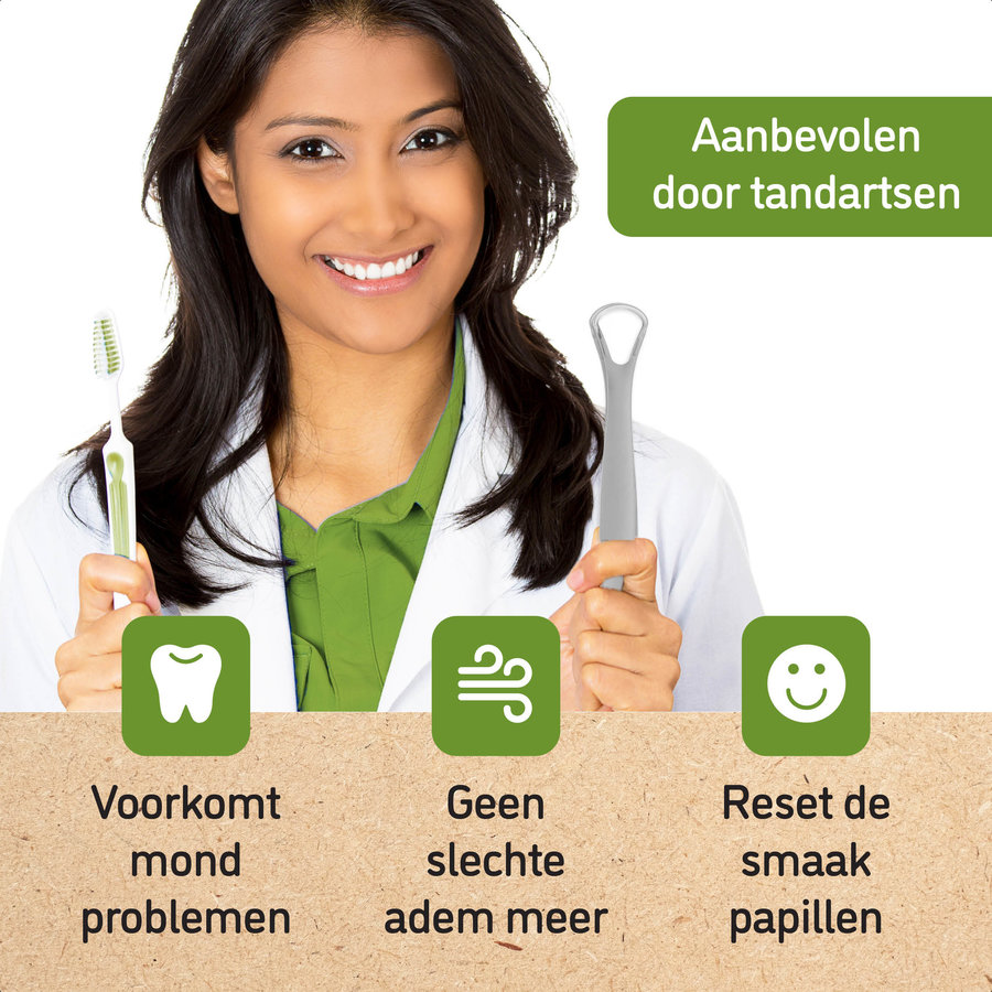 Nutty Green 3-Delige Tongschraper Set Inclusief Opbergcase - Tongreiniging Mondverzorging - Tongreiniger Mondhygiëne - RVS Schraper voor Schone Tong Reiniging - Tongborstel tegen Slechte Adem - Zero Waste Lifestyle - Zilver