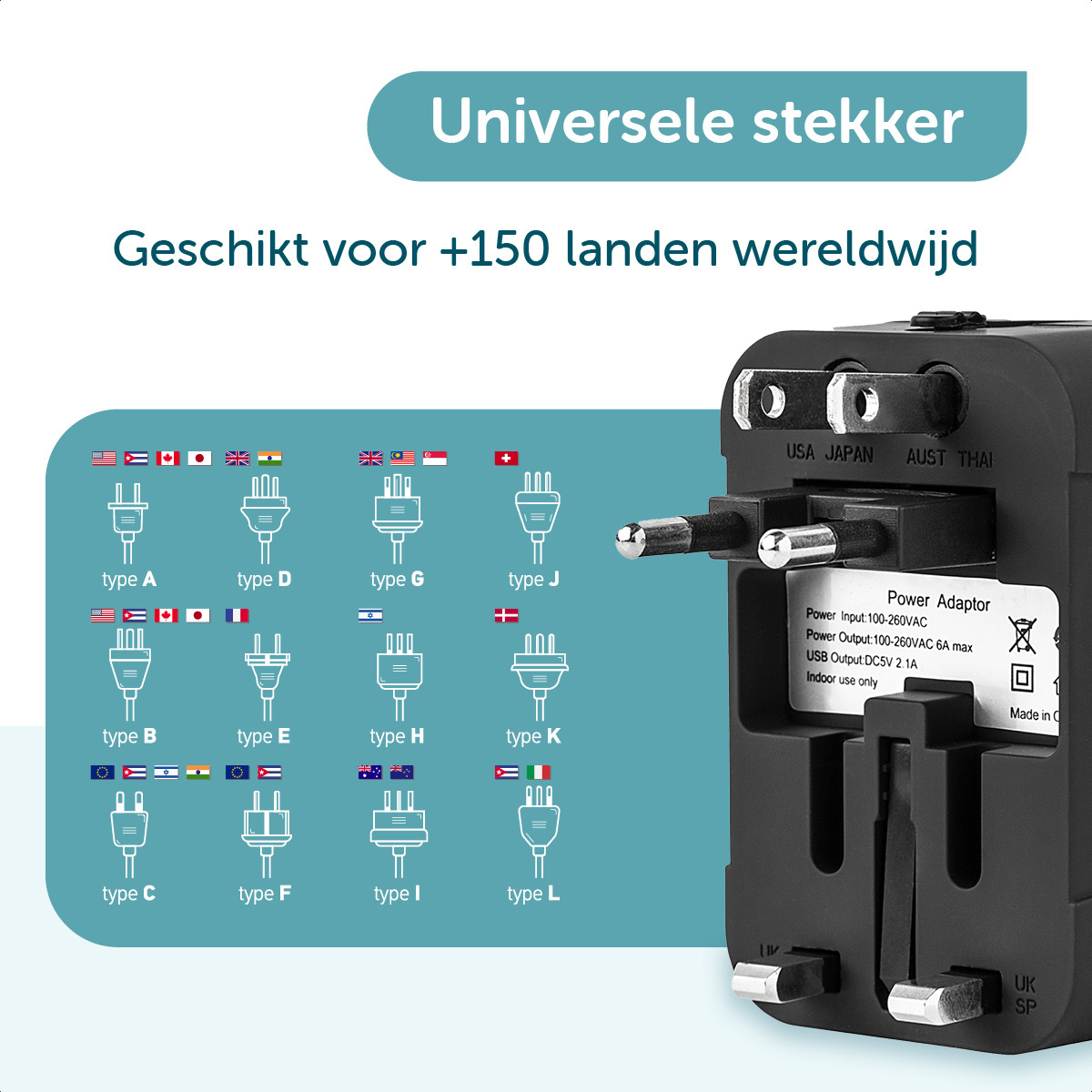 Mm meten kader ForDig Universele Wereldstekker met 2 USB poorten - Dagdeal.nl