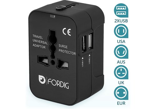 ForDig Universele Wereldstekker met 2 Fast Charge USB Poorten 