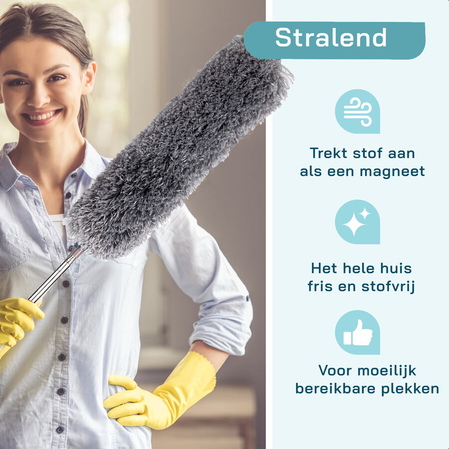 ForDig 7-Delige Plumeau Set - Duster met Telescoopsteel Uitschuifbaar tot 250 cm - Inclusief Ragebol / Voegenborstel / Microvezel Doek / Chenille Borstel - Wasbaar - 360 Graden Draaibaar