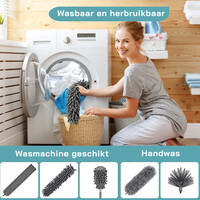 ForDig 7-Delige Plumeau Set - Duster met Telescoopsteel Uitschuifbaar tot 250 cm - Inclusief Ragebol / Voegenborstel / Microvezel Doek / Chenille Borstel - Wasbaar - 360 Graden Draaibaar