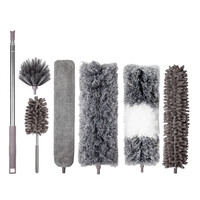 ForDig 7-Delige Plumeau Set - Duster met Telescoopsteel Uitschuifbaar tot 250 cm - Inclusief Ragebol / Voegenborstel / Microvezel Doek / Chenille Borstel - Wasbaar - 360 Graden Draaibaar