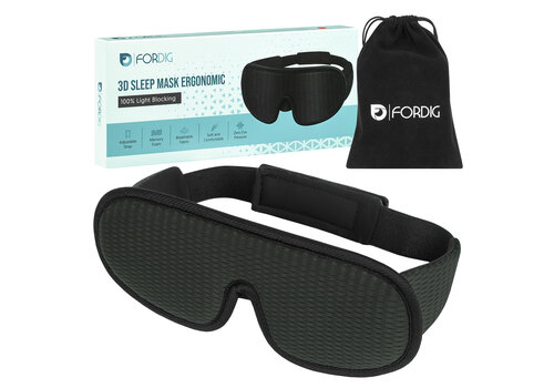 ForDig Ergonomische 3D Slaapmasker - 100% Verduisterend Oogmasker Incl. Opbergetui - Ademend Traagschuim Slaap Masker - Verstelbaar Oog Blinddoek - Nachtmasker Slapen - Grijs 