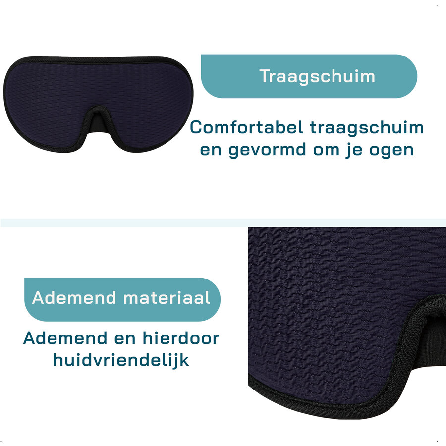 ForDig Ergonomische 3D Slaapmasker - 100% Verduisterend Oogmasker Incl. Opbergetui - Ademend Traagschuim Slaap Masker - Verstelbaar Oog Blinddoek - Nachtmasker Slapen - Blauw