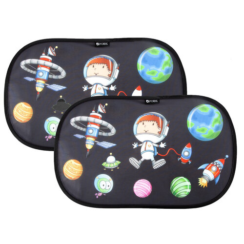 ForDig Zonnescherm Auto Astronaut (2 Stuks) - Extra Donker - Zonwering UV Protectie voor Auto Zijruit - Zonwering Auto - Zonder zuignappen - 80 GSM - 51 x 31 CM 