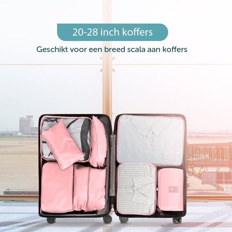 ForDig 8-Delige Packing Cubes (Roze) - Koffer Organizer Set - Bagage Organizers - Compression Cube Tassen - Travel Backpack Kleding Zakken