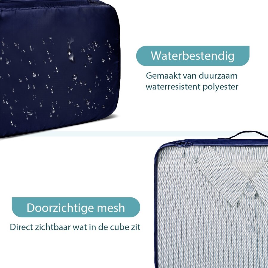 ForDig 8-Delige Packing Cubes (Blauw) - Koffer Organizer Set - Bagage Organizers - Compression Cube Tassen - Travel Backpack Kleding Zakken