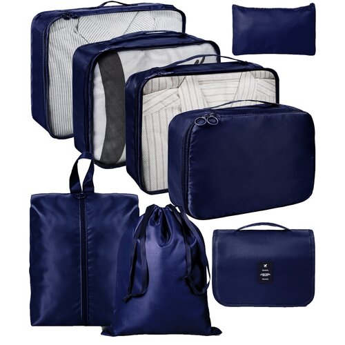 ForDig 8-Delige Packing Cubes (Blauw) - Koffer Organizer Set - Bagage Organizers - Compression Cube Tassen - Travel Backpack Kleding Zakken 