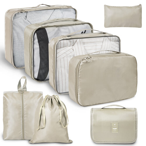 ForDig 8-Delige Packing Cubes (Beige) - Koffer Organizer Set - Bagage Organizers - Compression Cube Tassen - Travel Backpack Kleding Zakken 