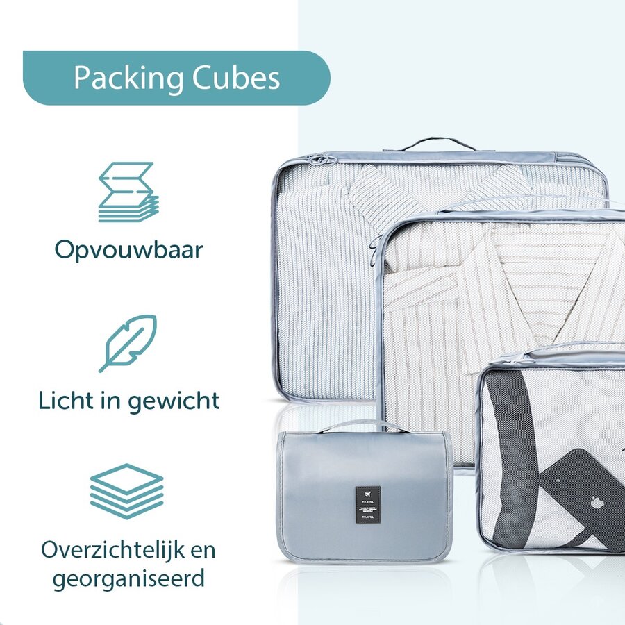 ForDig 8-Delige Packing Cubes (Grijs) - Koffer Organizer Set - Bagage Organizers - Compression Cube Tassen - Travel Backpack Kleding Zakken