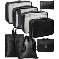 ForDig 8-Delige Packing Cubes (Zwart) - Koffer Organizer Set - Bagage Organizers - Compression Cube Tassen - Travel Backpack Kleding Zakken