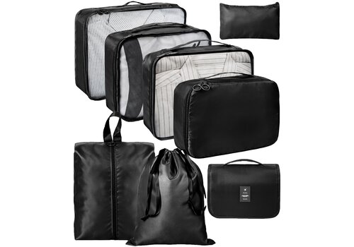 ForDig 8-Delige Packing Cubes (Zwart) - Koffer Organizer Set - Bagage Organizers - Compression Cube Tassen - Travel Backpack Kleding Zakken 