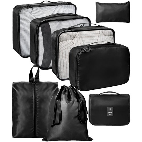 ForDig 8-Delige Packing Cubes (Zwart) - Koffer Organizer Set - Bagage Organizers - Compression Cube Tassen - Travel Backpack Kleding Zakken 