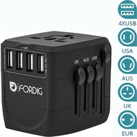 ForDig Universele Wereldstekker met 4 Fast Charge USB en 1 USB-C Poort  - Reisstekker Geschikt voor 150+ Landen
