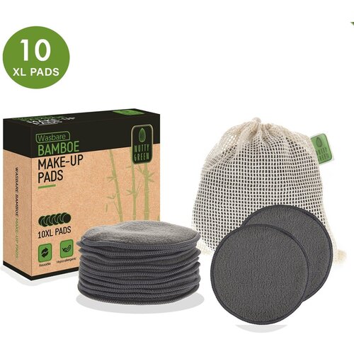 Nutty Green Hypoallergeen Bamboe Wattenschijfjes (10 stuks) - Inclusief Gratis Wasnetje - Gezichtsreiniging Set - Herbruikbare en Wasbare Wattenschijf - Make Up Remover Pads - Basic Watjes - Charcoal Watten - Zero Waste Lifestyle Project 