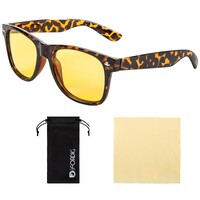 ForDig Nachtbril (Leopard) - Incl. Brillenhoes en Schoonmaakdoek - Overzetbril Auto - Opzetbril Nacht - Geel Overzet Bril Computer - Gele Night Vision Glasses - Autobril Gamebril Computerbril Beeldschermbril tegen Licht - Unisex