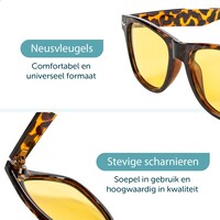 ForDig Nachtbril (Leopard) - Incl. Brillenhoes en Schoonmaakdoek - Overzetbril Auto - Opzetbril Nacht - Geel Overzet Bril Computer - Gele Night Vision Glasses - Autobril Gamebril Computerbril Beeldschermbril tegen Licht - Unisex