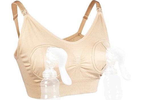 ForDig 2-in-1 Kolf en Voedingsbeha - BH voor Kolven & Voeding - Extra Verstelbaar Baby Voedings Beha - Voedingsbh - Kolfbh - Voedingbeha - Kolfbeha - Bralette  - Beige - Maat XL 