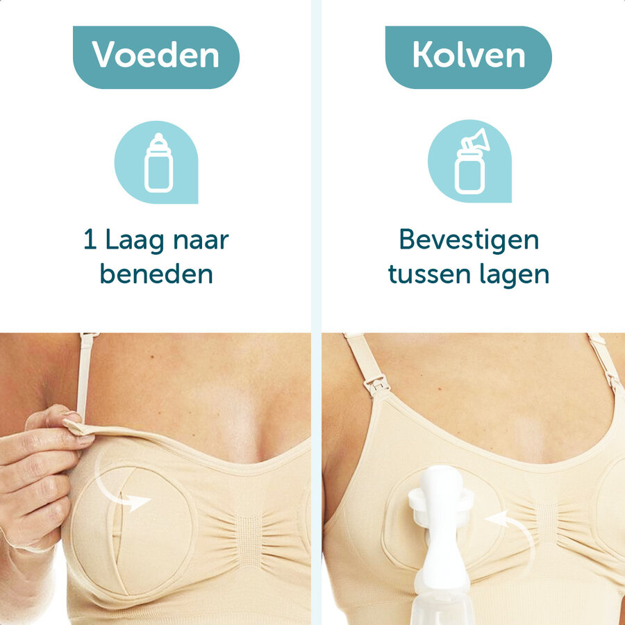 ForDig 2-in-1 Kolf en Voedingsbeha - BH voor Kolven & Voeding - Extra Verstelbaar Baby Voedings Beha - Voedingsbh - Kolfbh - Voedingbeha - Kolfbeha - Bralette  - Beige - Maat M