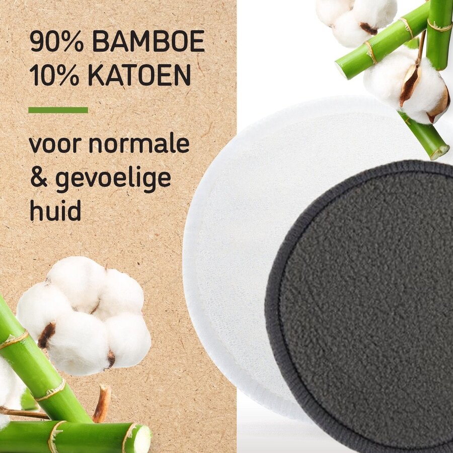 Nutty Green Hypoallergeen Bamboe Wattenschijfjes (16 stuks) - Inclusief Bewaarpot en Gratis Wasnetje - Gezichtsreiniging Set - Herbruikbare en Wasbare Wattenschijf - Make Up Remover Pads - Basic Watjes - Charcoal Watten - Zero Waste Lifestyle Project