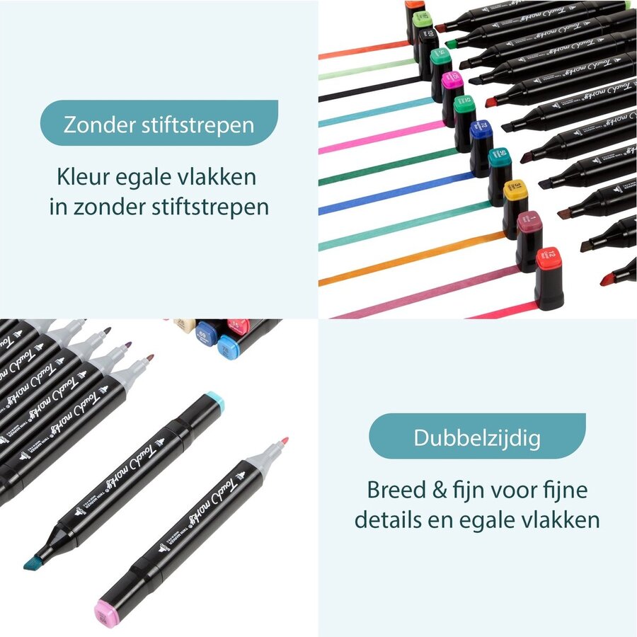 ForDig Twinmarker Set (80 stuks) - Incl. Opbergtas - Twin Markers voor Volwassenen en Kinderen - Dual Alcohol Markers - Twinmarkers Stiften - Dikke Markeerstiften - Duo Kleurstiften - Dubbele Tip Fineliners