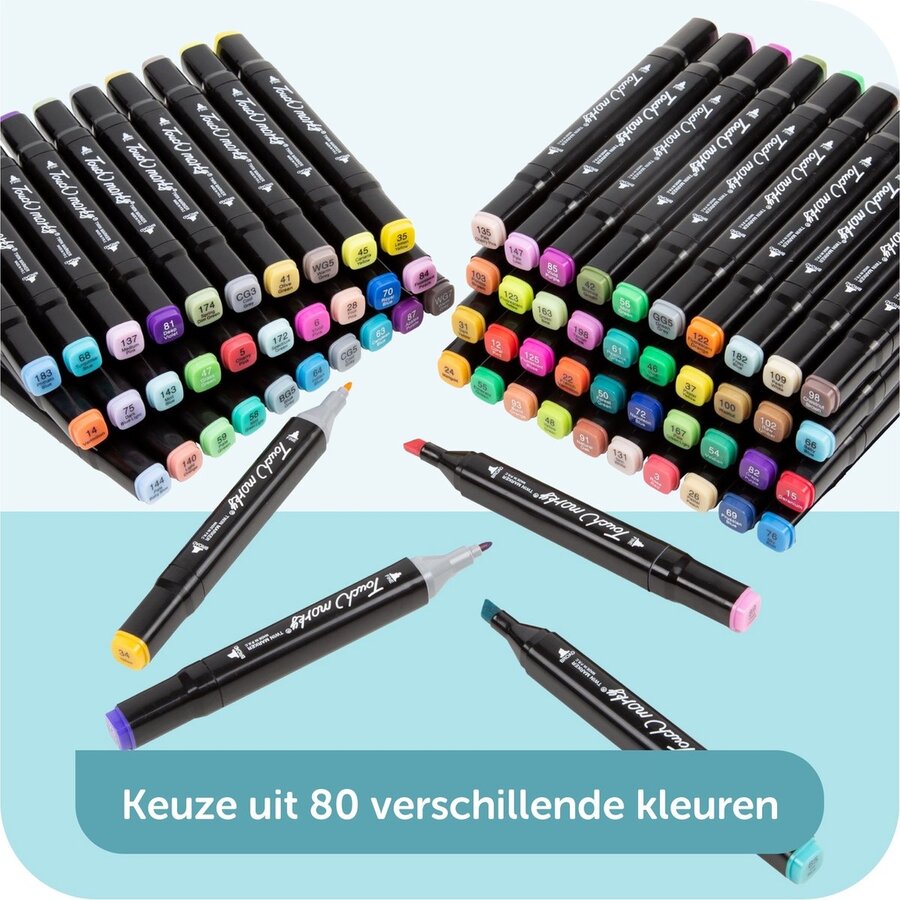 ForDig Twinmarker Set (80 stuks) - Incl. Opbergtas - Twin Markers voor Volwassenen en Kinderen - Dual Alcohol Markers - Twinmarkers Stiften - Dikke Markeerstiften - Duo Kleurstiften - Dubbele Tip Fineliners