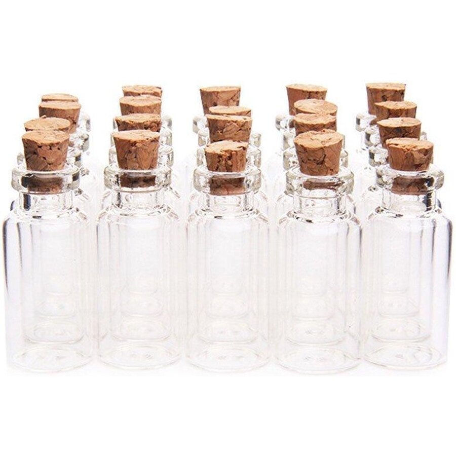 ForDig Glazen Mini Flesjes Met Kurk - Decoratie flesjes - Inhoud 5 ml - Set van 20 Stuks