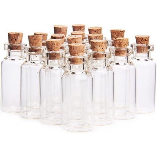 ForDig Glazen Mini Flesjes Met Kurk - Decoratie flesjes - Inhoud 5 ml - Set van 20 Stuks 