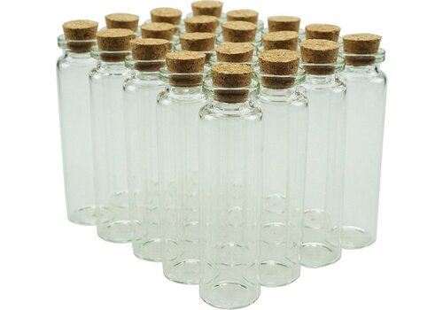 ForDig Glazen Mini Flesjes Met Kurk - Decoratie flesjes - Inhoud 20 ml - Set van 20 Stuks 