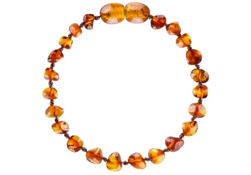 Wild Sun Barnsteen Armband Kind - Amber Enkelbandje - Baltische Barnsteen – 16,5 cm - Cognac 