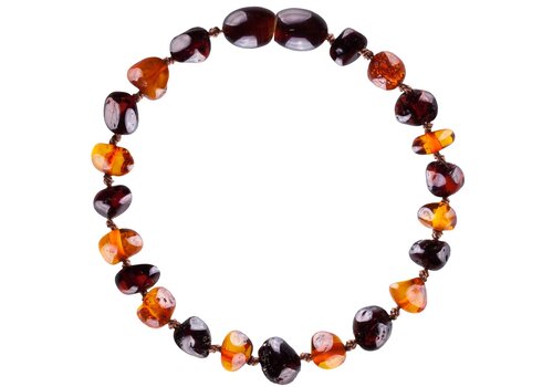 Wild Sun Barnsteen Armband Kind - Amber Enkelbandje - Baltische Barnsteen - 16,5 cm - Cognac / Cherry 