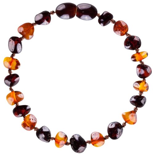 Wild Sun Barnsteen Armband Kind - Amber Enkelbandje - Baltische Barnsteen - 16,5 cm - Cognac / Cherry 