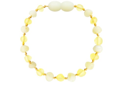 Wild Sun Barnsteen Armband Kind - Amber Enkelbandje - Baltische Barnsteen – 16,5 cm - Lemon / Milk 