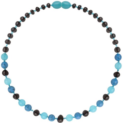 Wild Sun Barnsteen Ketting Kind - Amber Ketting - Baltische Barnsteen – 36 cm – Cherry / Turquoise / Jade 