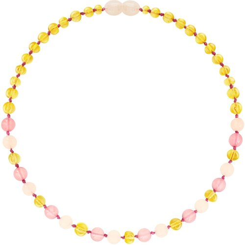 Wild Sun Barnsteen Ketting Volwassene - Amber Ketting - Baltische Barnsteen – 45 cm – Lemon / Rose Quartz / Pink Jade 