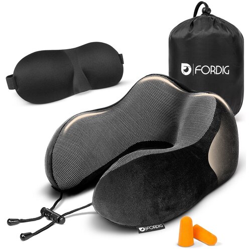 ForDig Premium Nekkussen - Inclusief Slaapmasker & Oordopjes - Memory Foam Reiskussen - Ergonomisch Vliegtuig Reis Nek Kussen - Neksteun Reiskussentje Auto - Air Travel Pillow 