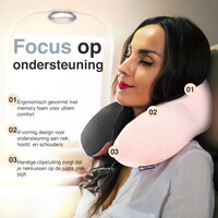 ForDig Premium Nekkussen - Inclusief Slaapmasker & Oordopjes - Memory Foam Reiskussen - Ergonomisch Vliegtuig Reis Nek Kussen - Neksteun Reiskussentje Auto - Air Travel Pillow - Roze