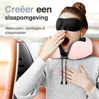 ForDig Premium Nekkussen - Inclusief Slaapmasker & Oordopjes - Memory Foam Reiskussen - Ergonomisch Vliegtuig Reis Nek Kussen - Neksteun Reiskussentje Auto - Air Travel Pillow - Roze