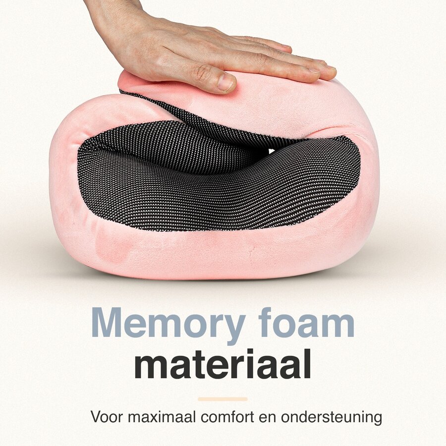 ForDig Premium Nekkussen - Inclusief Slaapmasker & Oordopjes - Memory Foam Reiskussen - Ergonomisch Vliegtuig Reis Nek Kussen - Neksteun Reiskussentje Auto - Air Travel Pillow - Roze