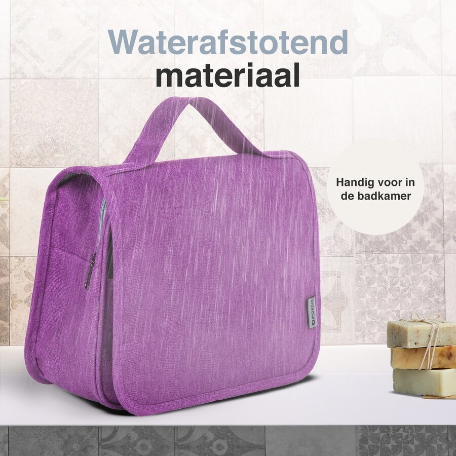 ForDig Toilettas Paars - Hanging Toilet Reis Tas met Haak - Hangend Make-Up Etui Organizer voor Toiletartikelen - Toiletry Bag voor Dames & Heren - Reizen & Kamperen Koffer Accessoires