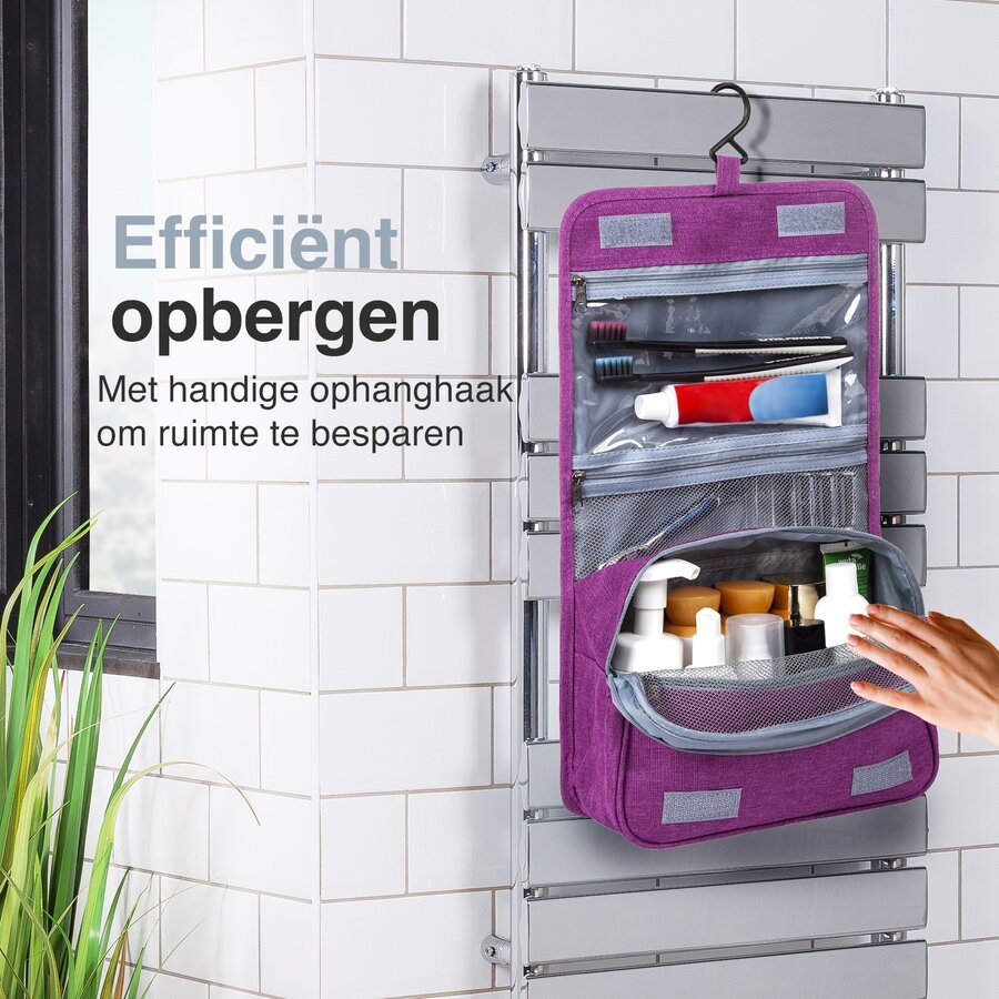 ForDig Toilettas Paars - Hanging Toilet Reis Tas met Haak - Hangend Make-Up Etui Organizer voor Toiletartikelen - Toiletry Bag voor Dames & Heren - Reizen & Kamperen Koffer Accessoires