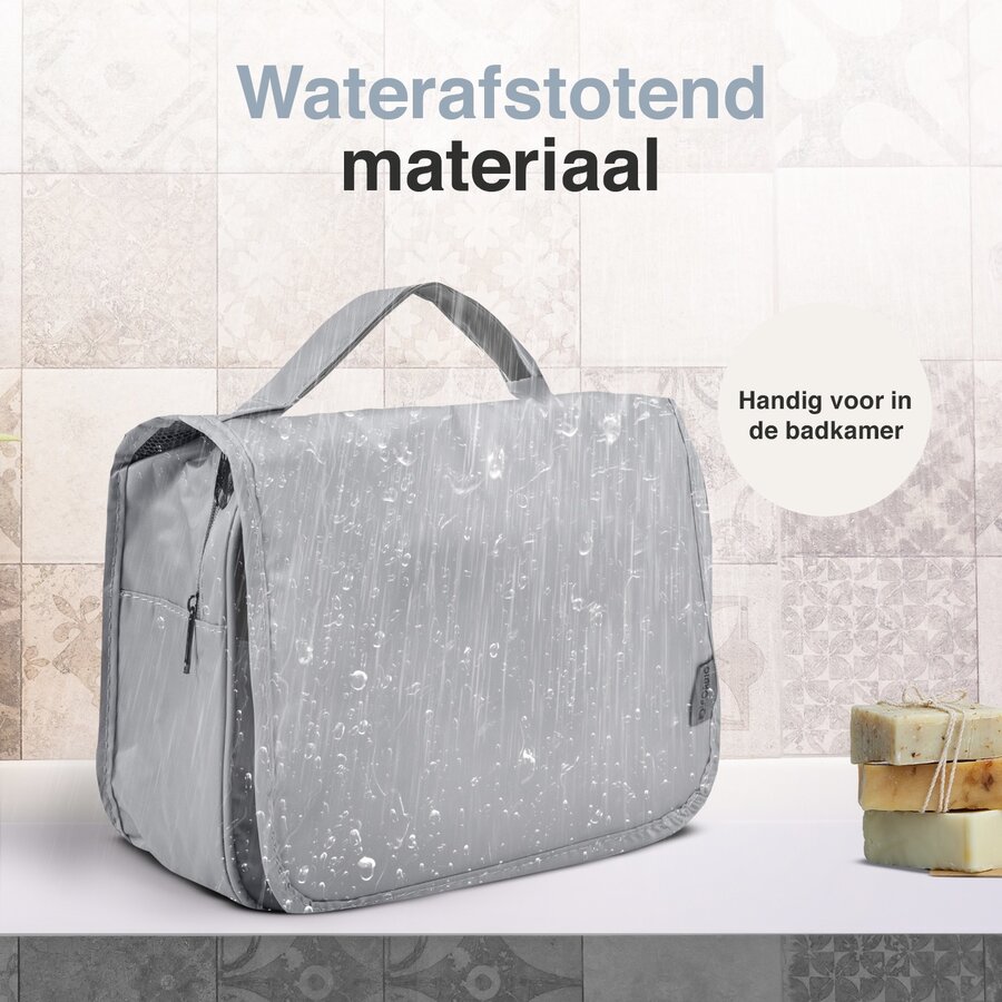 ForDig Toilettas Grijs - Hanging Toilet Reis Tas met Haak - Hangend Make-Up Etui Organizer voor Toiletartikelen - Toiletry Bag voor Dames & Heren - Reizen & Kamperen Koffer Accessoires