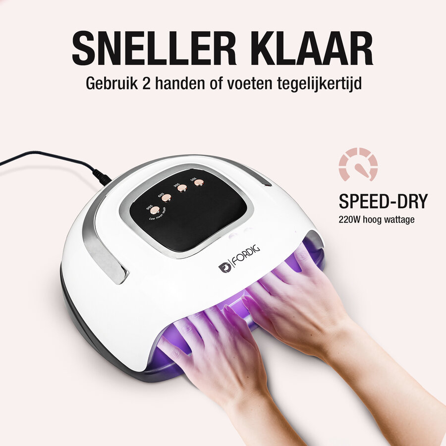 ForDig 220W Professionele Nageldroger voor Gel Nagels - Nagellak Droger met UV LED Lamp en Timer voor Gelnagels - Nageldrogerlamp met 57 LED Lampjes voor Nagel Gellak - Geschikt voor Manicure en Pedicure - Nagellakdroger Hard Gelpolish Builder